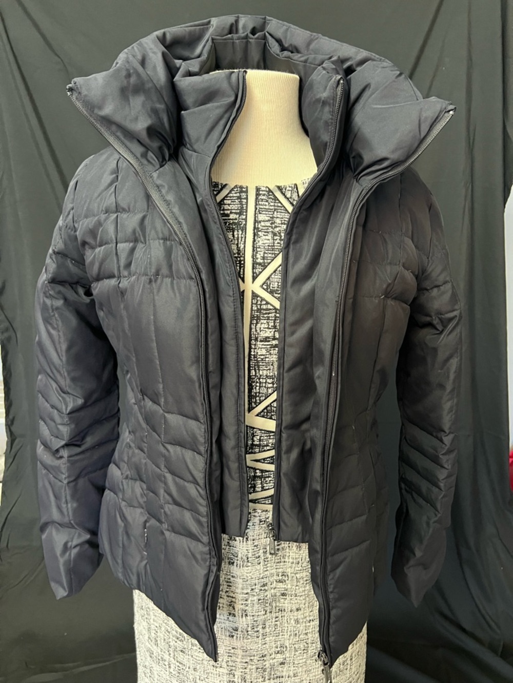 Calvin Klein Navy Quilted Puffer Jacket with High Collar
